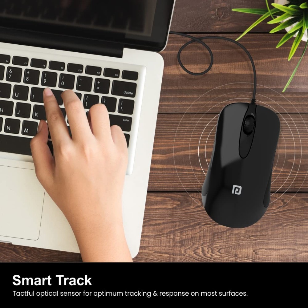 Portronics Toad 26 Wired Optical Mouse with 1500 DPI, USB Connectivity, Click Wheel, 1.35m Cable - (Black)