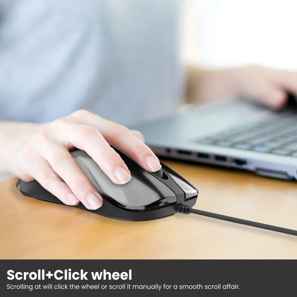 Portronics Toad 26 Wired Optical Mouse with 1500 DPI, USB Connectivity, Click Wheel, 1.35m Cable - (Black)