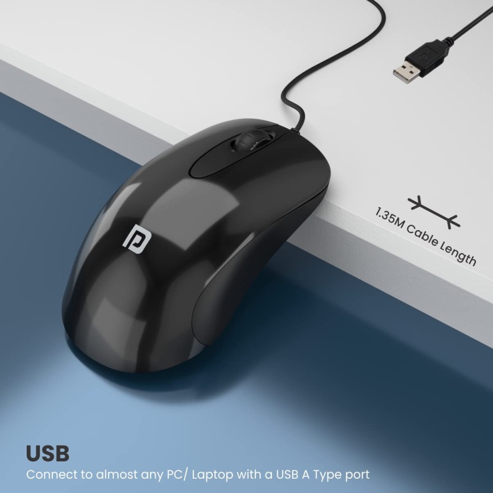 Portronics Toad 26 Wired Optical Mouse with 1500 DPI, USB Connectivity, Click Wheel, 1.35m Cable - (Black)