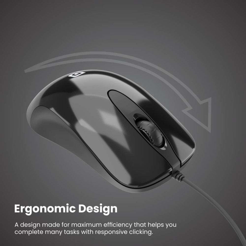 Portronics Toad 26 Wired Optical Mouse with 1500 DPI, USB Connectivity, Click Wheel, 1.35m Cable - (Black)