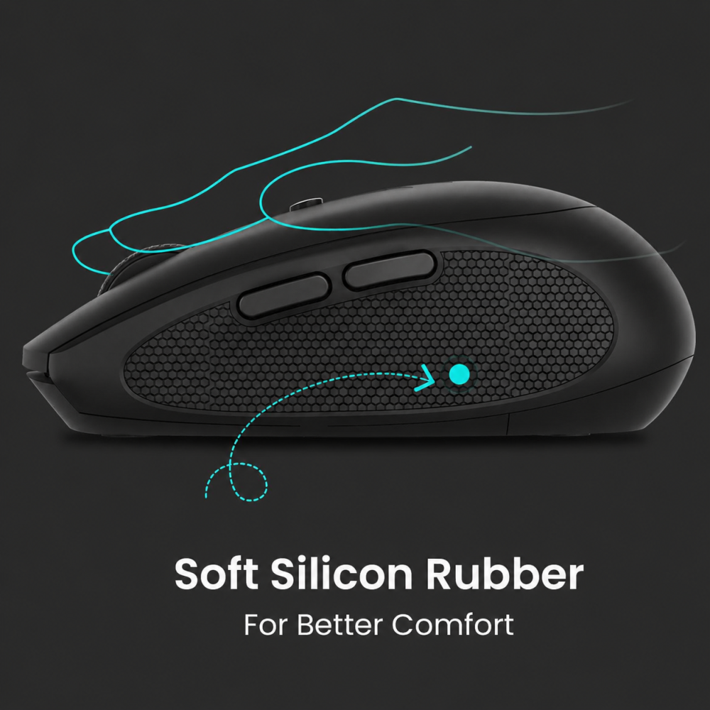 Portronics Toad 30 Wireless Mouse with 2.4GHz USB Receiver, 6 Buttons, Adjustable DPI, Ergonomic Silicon Grip for PC, Laptop & Mac – (Black)