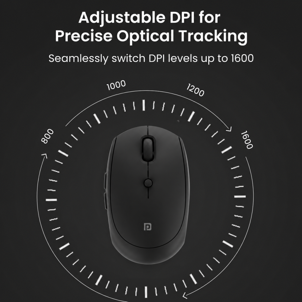 Portronics Toad 30 Wireless Mouse with 2.4GHz USB Receiver, 6 Buttons, Adjustable DPI, Ergonomic Silicon Grip for PC, Laptop & Mac – (Black)