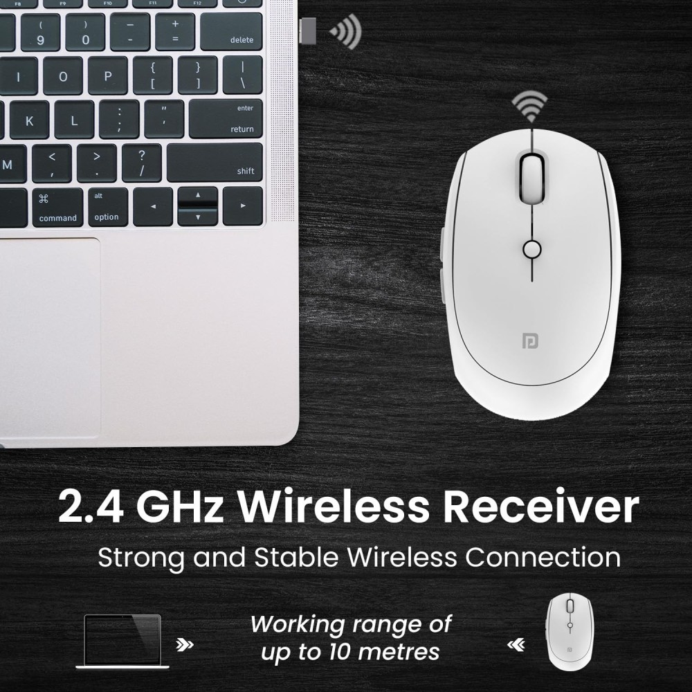 Portronics Toad 30 Wireless Mouse with 2.4GHz USB Receiver, 6 Buttons, Adjustable DPI, Ergonomic Silicon Grip for PC, Laptop & Mac – (White)