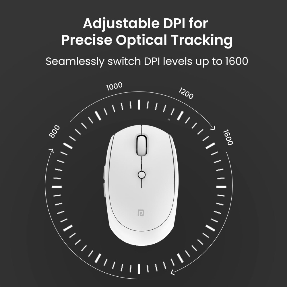 Portronics Toad 30 Wireless Mouse with 2.4GHz USB Receiver, 6 Buttons, Adjustable DPI, Ergonomic Silicon Grip for PC, Laptop & Mac – (White)