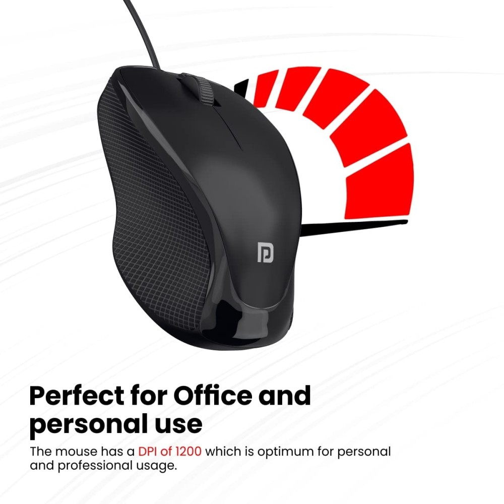 Portronics Toad 101 Wired Optical Mouse with 1200 DPI, Plug & Play, Hi-Optical Tracking, 1.25M Cable Length, 30Lakhs Click Life - (Black)