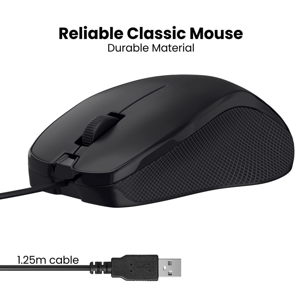Portronics Toad 101 Wired Optical Mouse with 1200 DPI, Plug & Play, Hi-Optical Tracking, 1.25M Cable Length, 30Lakhs Click Life - (Black)