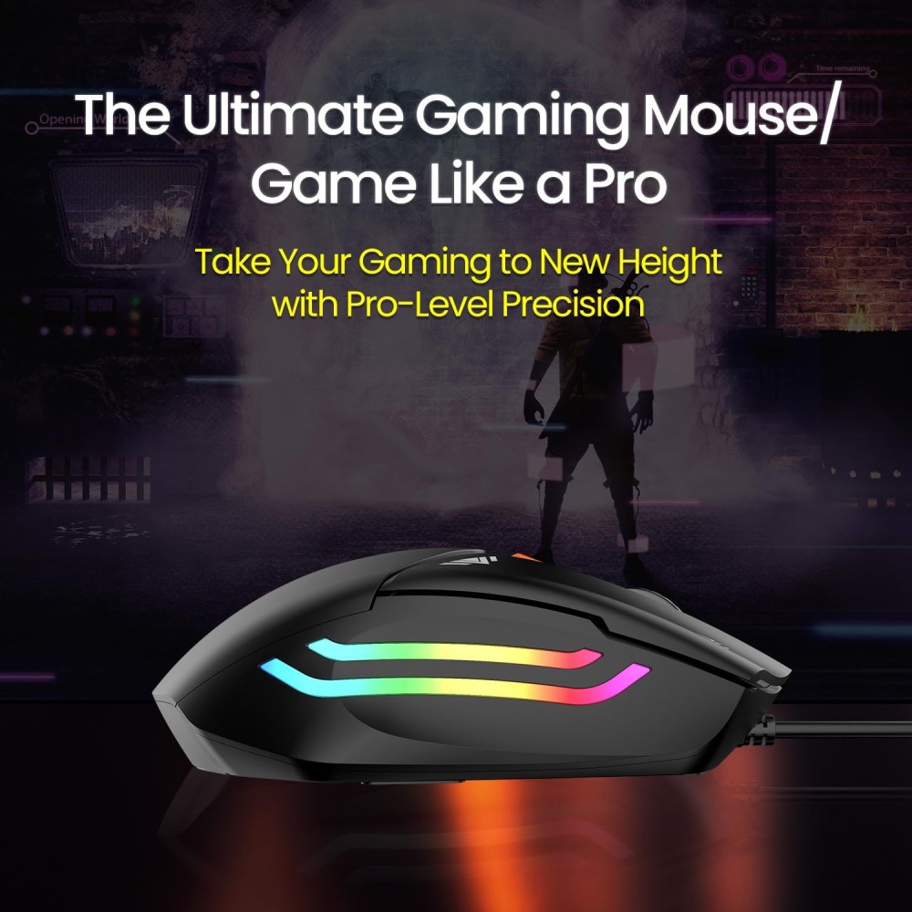 Portronics Vader Wired Gaming Mouse with 6400 DPI, 6 Buttons, RGB Lights, Ergonomic Thumb Support, USB Gaming Mouse for PC & Laptop – (Black)