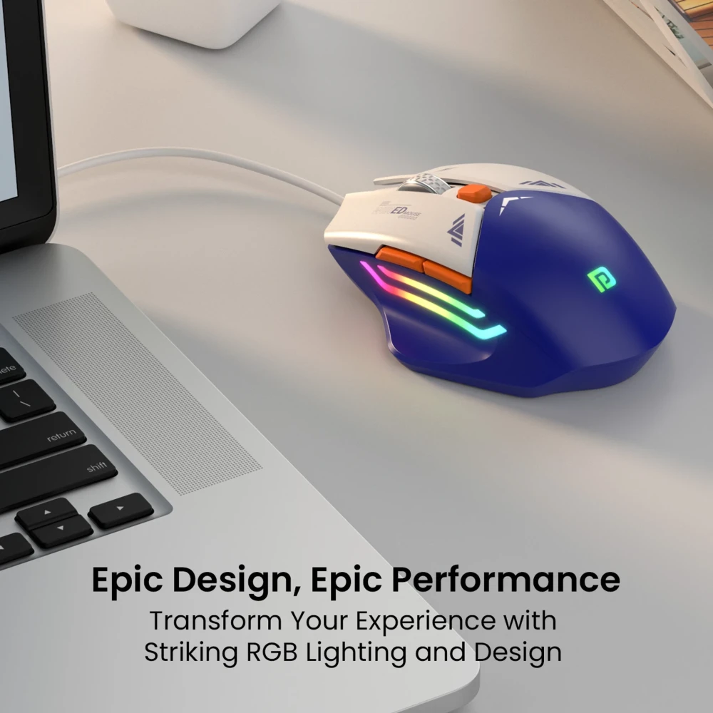 Portronics Vader Wired Gaming Mouse with 6400 DPI, 6 Buttons, RGB Lights, Ergonomic Thumb Support, USB Gaming Mouse for PC & Laptop – (Blue)