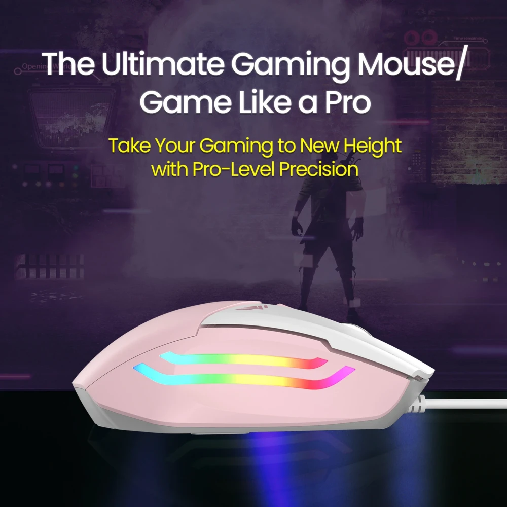 Portronics Vader Wired Gaming Mouse with 6400 DPI, 6 Buttons, RGB Lights, Ergonomic Thumb Support, USB Gaming Mouse for PC & Laptop – (Pink)
