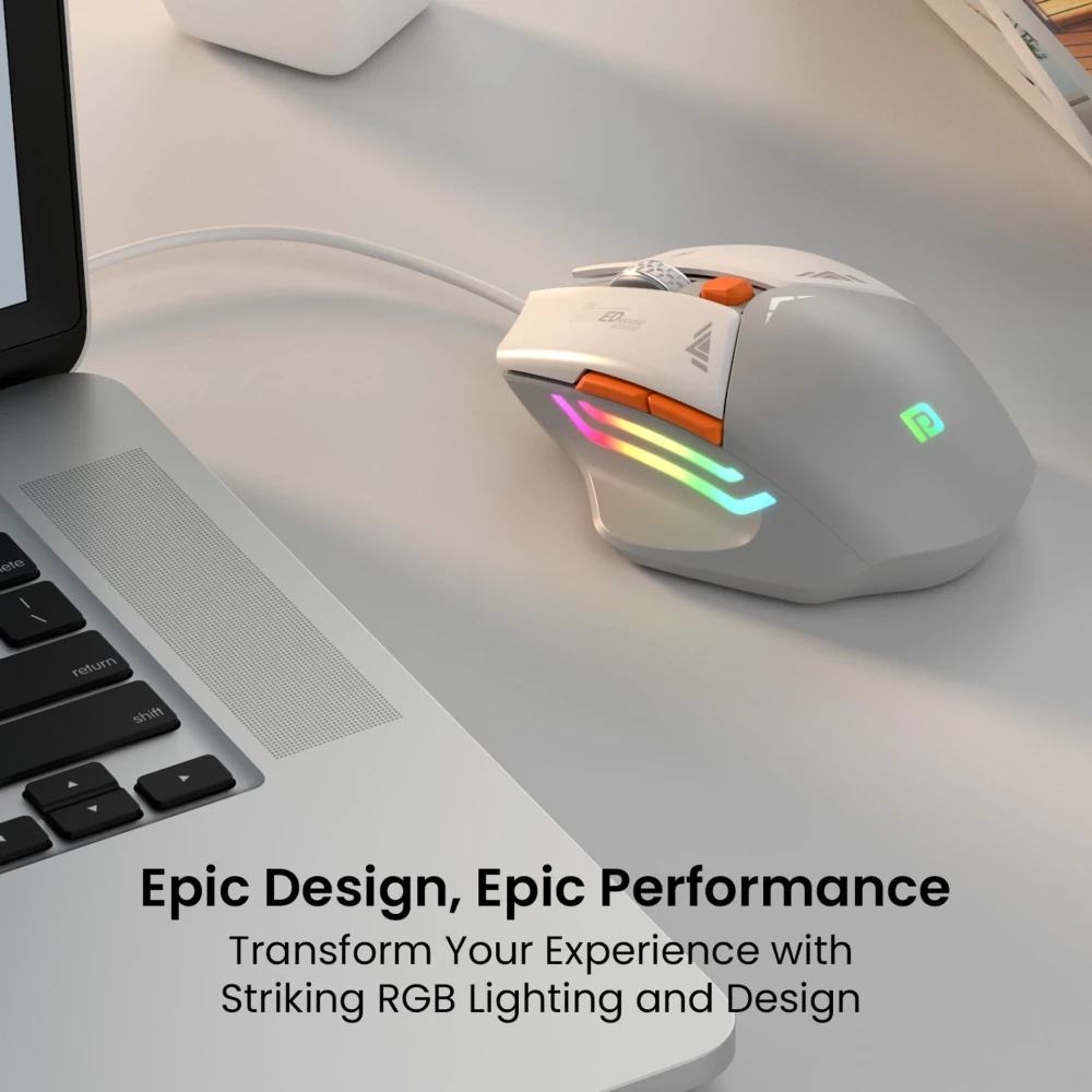 Portronics Vader Wired Gaming Mouse with 6400 DPI, 6 Buttons, RGB Lights, Ergonomic Thumb Support, USB Gaming Mouse for PC & Laptop – (Grey)