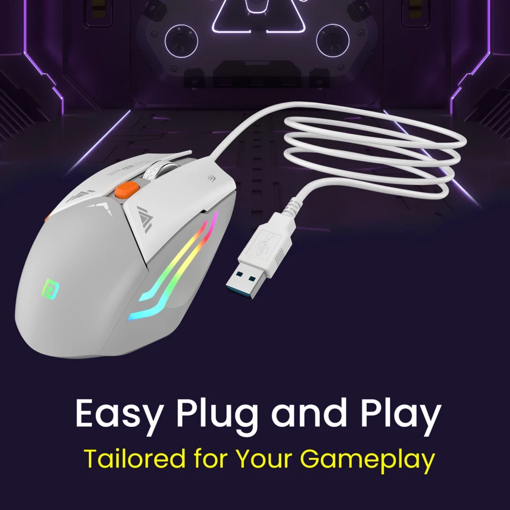 Portronics Vader Wired Gaming Mouse with 6400 DPI, 6 Buttons, RGB Lights, Ergonomic Thumb Support, USB Gaming Mouse for PC & Laptop – (Grey)
