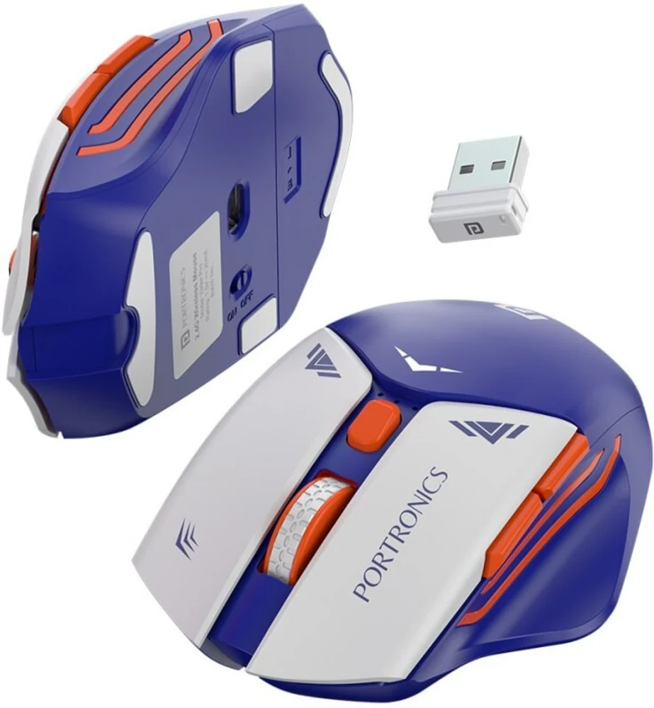 Portronics Vader Pro Wireless Gaming Mouse with 2.4GHz Receiver, 6 Buttons, Adjustable DPI, Ergonomic Thumb Support for PC, Laptop & Mac – (Indigo Blue)