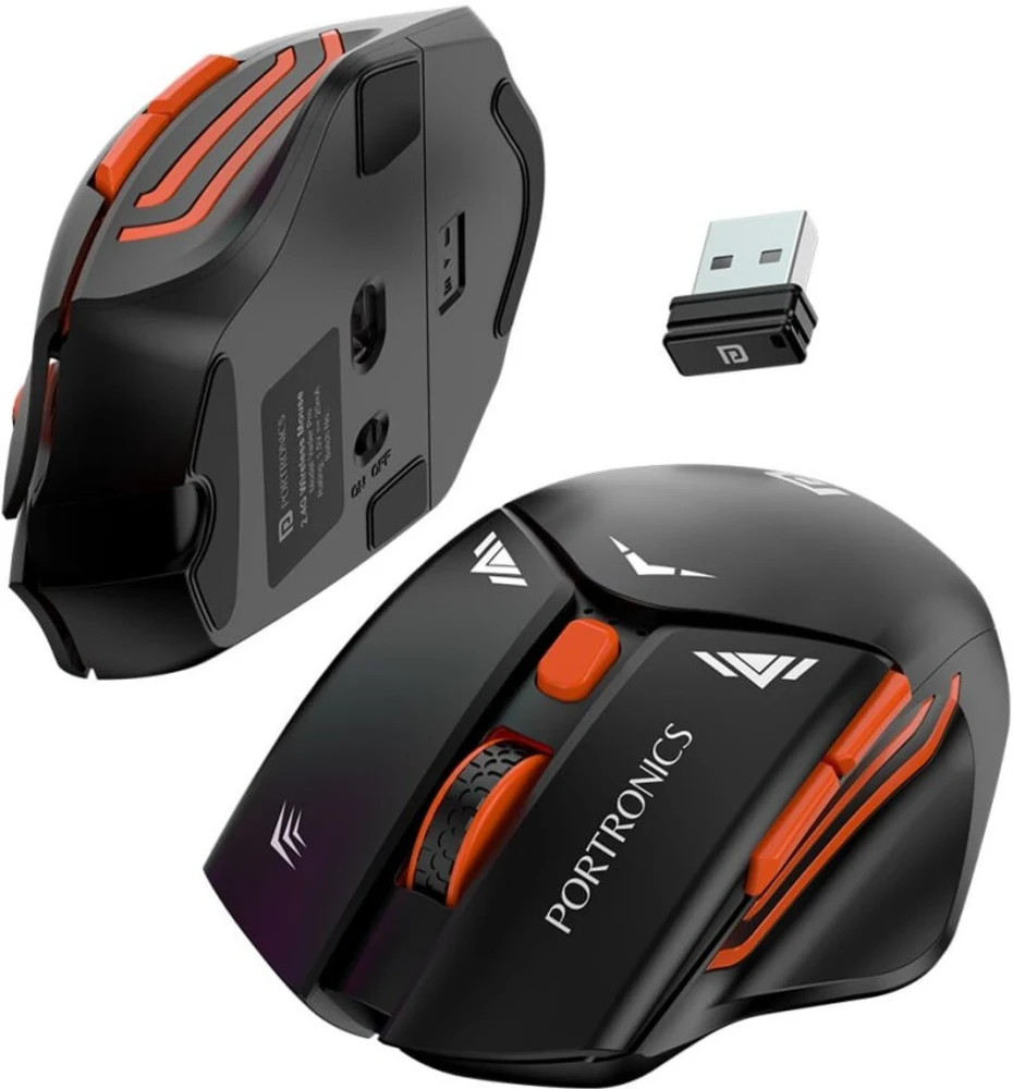 Portronics Vader Pro Wireless Gaming Mouse with 2.4GHz Receiver, 6 Buttons, Adjustable DPI, Ergonomic Thumb Support for PC, Laptop & Mac – (Midnight Black)
