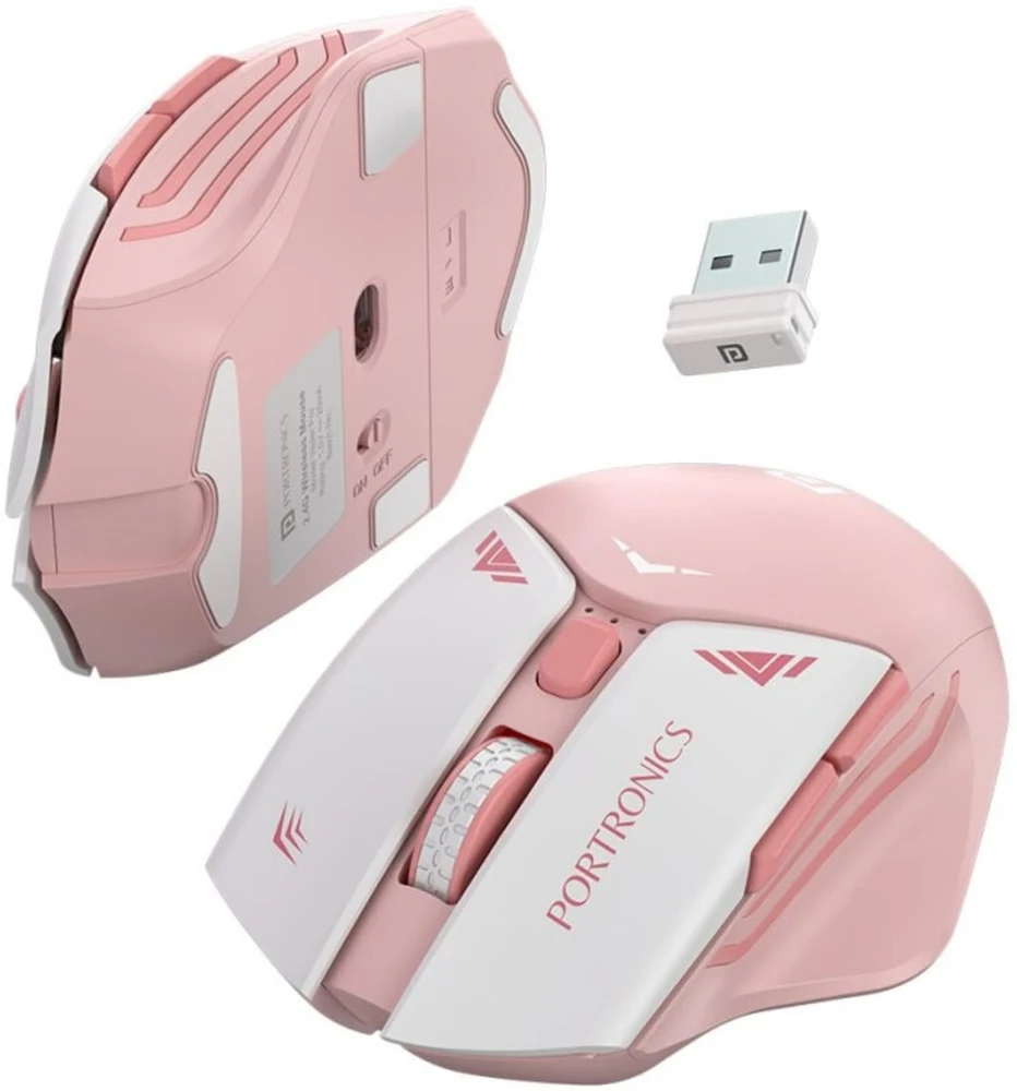 Portronics Vader Pro Wireless Gaming Mouse with 2.4GHz Receiver, 6 Buttons, Adjustable DPI, Ergonomic Thumb Support for PC, Laptop & Mac – (Cherry Pink)