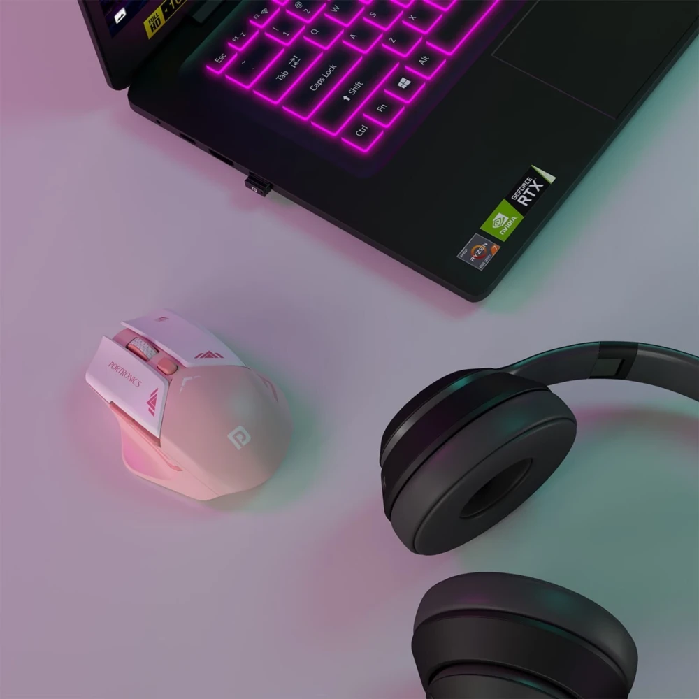 Portronics Vader Pro Wireless Gaming Mouse with 2.4GHz Receiver, 6 Buttons, Adjustable DPI, Ergonomic Thumb Support for PC, Laptop & Mac – (Cherry Pink)