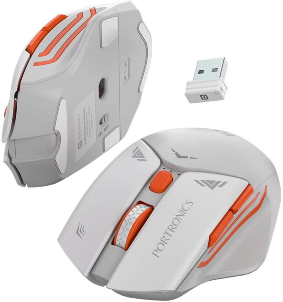 Portronics Vader Pro Wireless Gaming Mouse with 2.4GHz Receiver, 6 Buttons, Adjustable DPI, Ergonomic Thumb Support for PC, Laptop & Mac – (Stone Grey