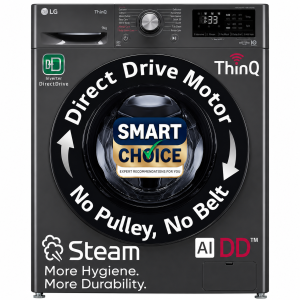 LG Smart Choice, 9 Kg, 5 Star, AI Direct Drive Technology, Steam, 6 Motion DD & Wi-Fi Fully-Automatic Front Load Washing Machine (FHP1209Z5M, Intelligent & Convenient Fabric Care, Middle Blac