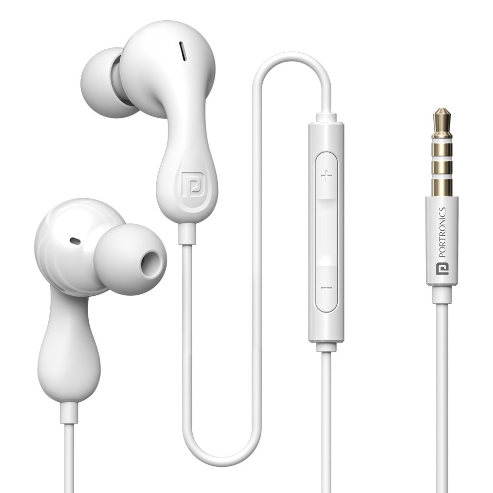 Portronics Conch Kappa in Ear 3.5mm Wired Earphones with in Line HD Mic, Powerful Audio, 14.2mm Dynamic Driver, Unique Earbuds Design, TPE Anti Tangle Wire, in line Controls, Wide Compatibility(White)