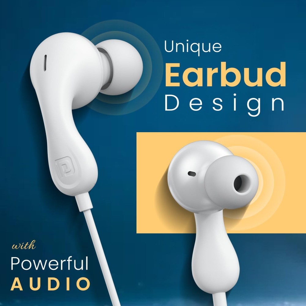 Portronics Conch Kappa in Ear 3.5mm Wired Earphones with in Line HD Mic, Powerful Audio, 14.2mm Dynamic Driver, Unique Earbuds Design, TPE Anti Tangle Wire, in line Controls, Wide Compatibility(White)