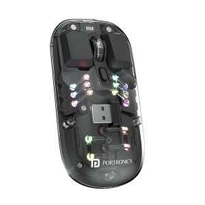 Portronics Toad 5 Transparent Bluetooth Wireless Mouse, BT 5.3 & 2.4GHz Dual Mode, Rechargeable RGB Mouse, Multi-Device Connectivity for Laptop, Tablet & Smartphone - (Black)