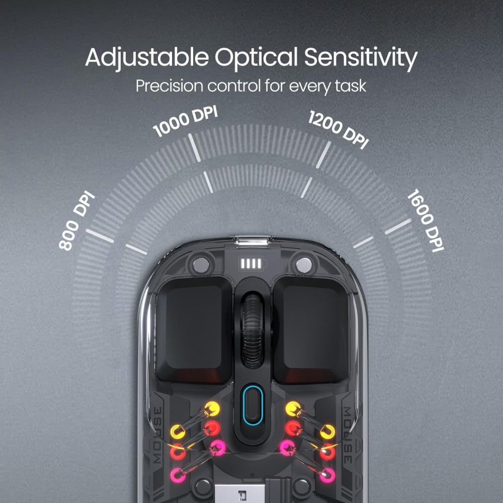 Portronics Toad 5 Transparent Bluetooth Wireless Mouse, BT 5.3 & 2.4GHz Dual Mode, Rechargeable RGB Mouse, Multi-Device Connectivity for Laptop, Tablet & Smartphone - (Black)