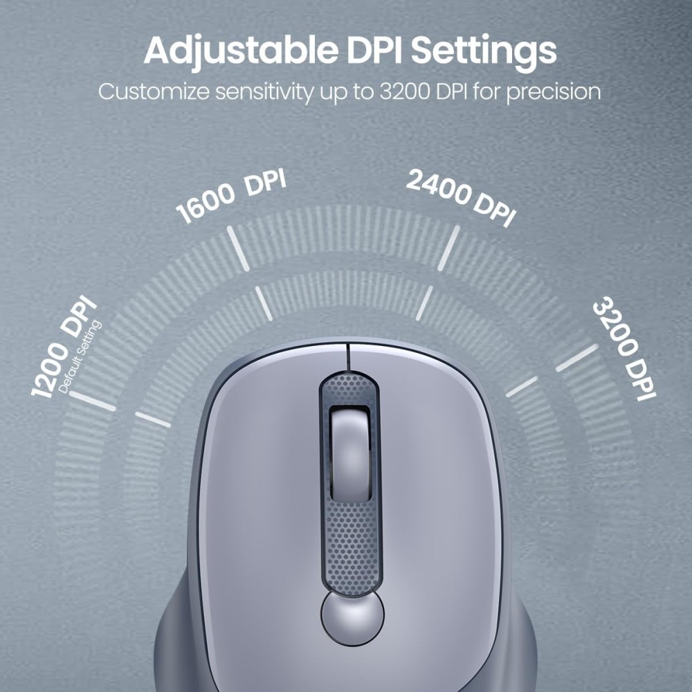 Portronics Toad 7 Wireless Mouse with Bluetooth 5.3 & 2.4GHz, Rechargeable Battery, Adjustable 3200 DPI, Ergonomic Mouse for Laptop, PC & Mac - (Grey)