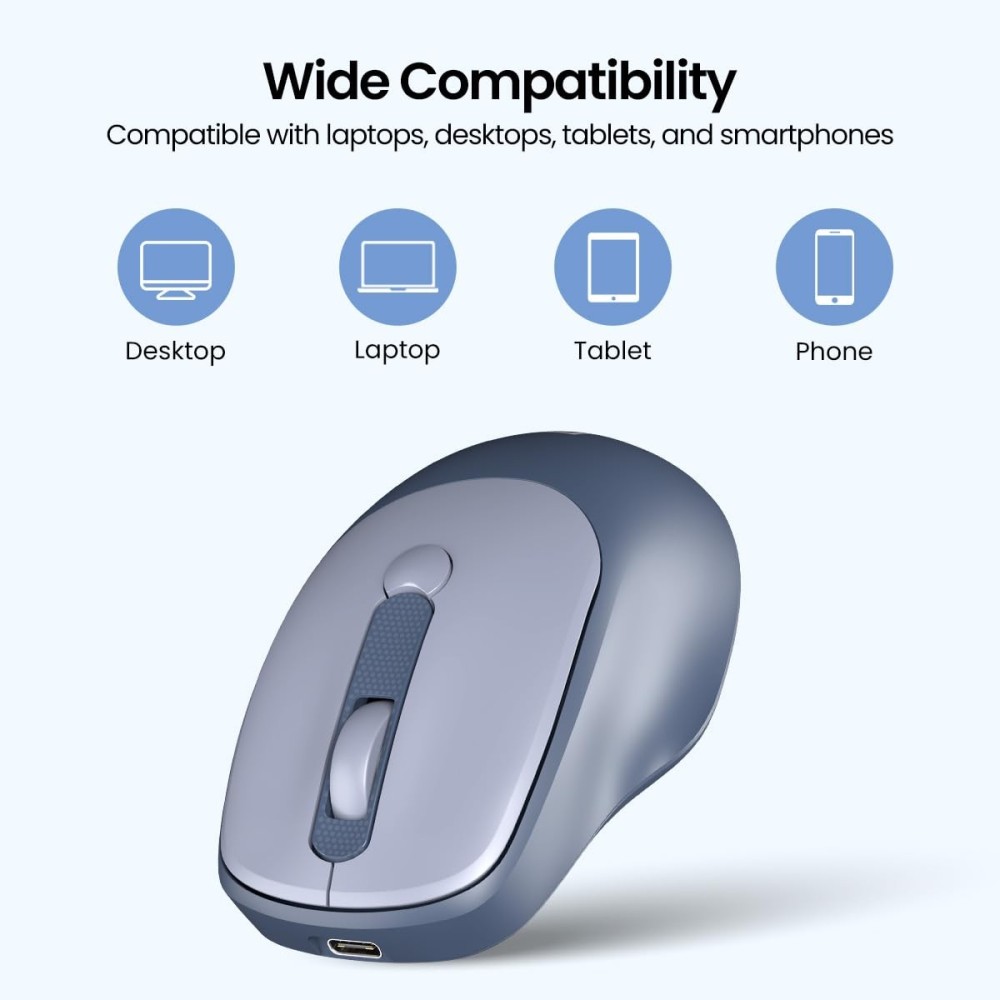Portronics Toad 7 Wireless Mouse with Bluetooth 5.3 & 2.4GHz, Rechargeable Battery, Adjustable 3200 DPI, Ergonomic Mouse for Laptop, PC & Mac - (Grey)