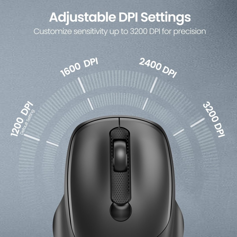 Portronics Toad 7 Wireless Mouse with Bluetooth 5.3 & 2.4GHz, Rechargeable Battery, Adjustable 3200 DPI, Ergonomic Mouse for Laptop, PC & Mac - (Black)