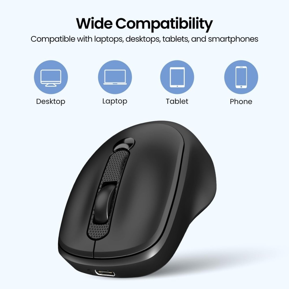 Portronics Toad 7 Wireless Mouse with Bluetooth 5.3 & 2.4GHz, Rechargeable Battery, Adjustable 3200 DPI, Ergonomic Mouse for Laptop, PC & Mac - (Black)
