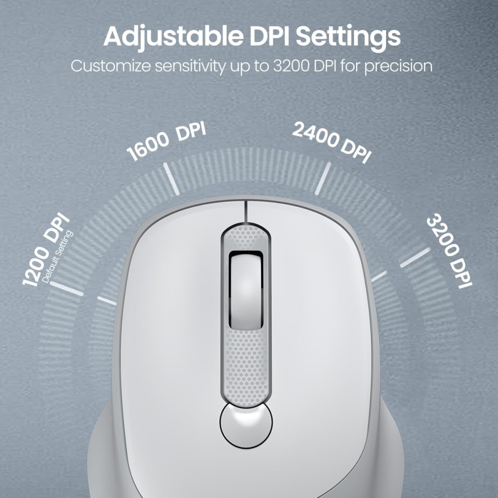 Portronics Toad 7 Wireless Mouse with Bluetooth 5.3 & 2.4GHz, Rechargeable Battery, Adjustable 3200 DPI, Ergonomic Mouse for Laptop, PC & Mac - (White)