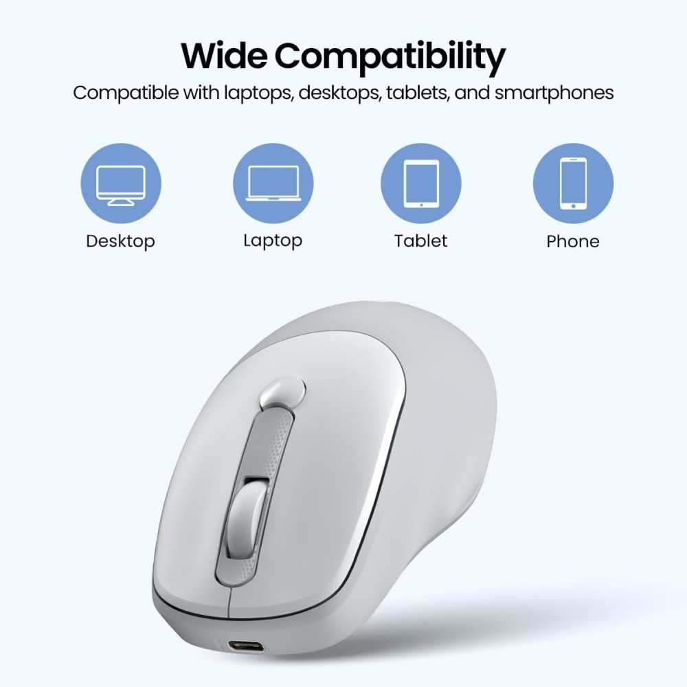 Portronics Toad 7 Wireless Mouse with Bluetooth 5.3 & 2.4GHz, Rechargeable Battery, Adjustable 3200 DPI, Ergonomic Mouse for Laptop, PC & Mac - (White)