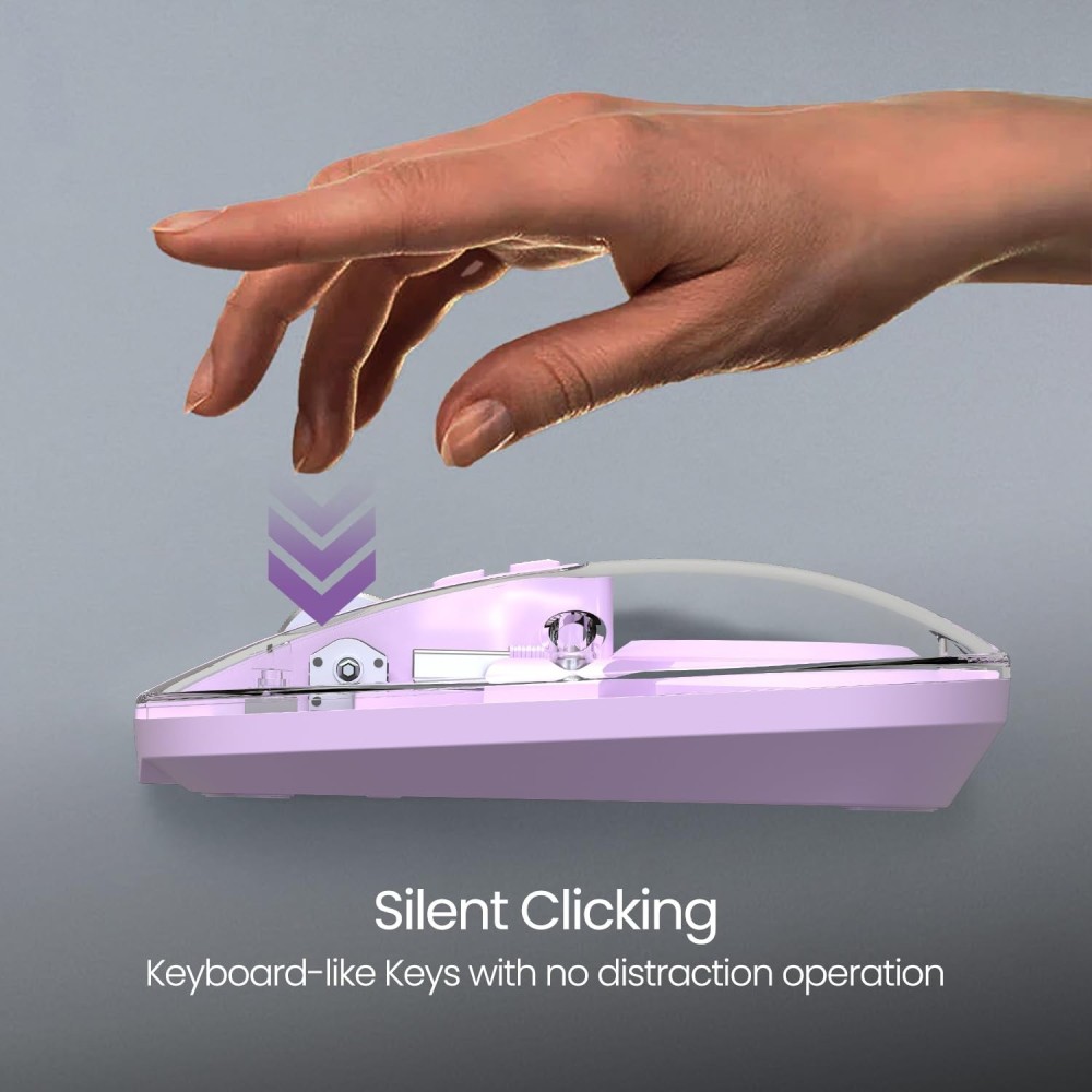 Portronics Toad 8 Transparent Wireless Bluetooth Mouse, Dual Mode (Bluetooth + 2.4GHz), Rechargeable, Silent Click, Adjustable DPI, Multi-Device - (Purple)