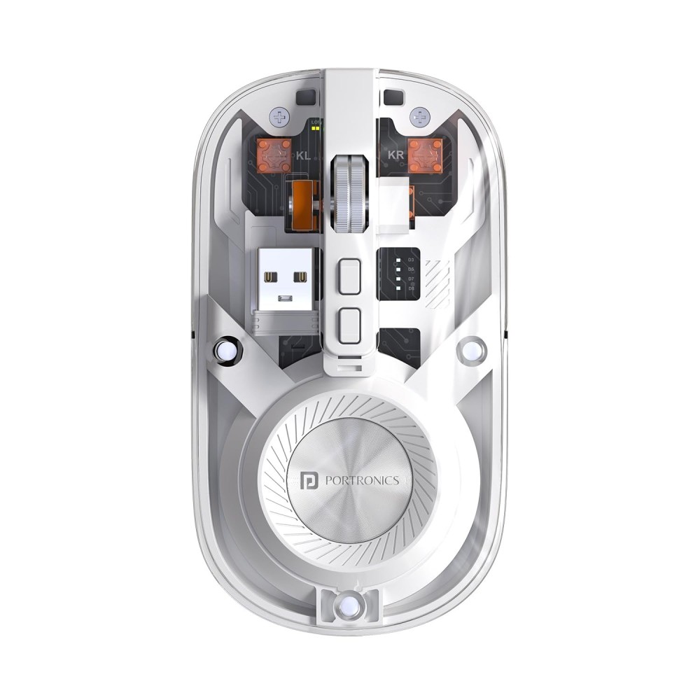 Portronics Toad 8 Transparent Wireless Bluetooth Mouse, Dual Mode (Bluetooth + 2.4GHz), Rechargeable, Silent Click, Adjustable DPI, Multi-Device - (White)
