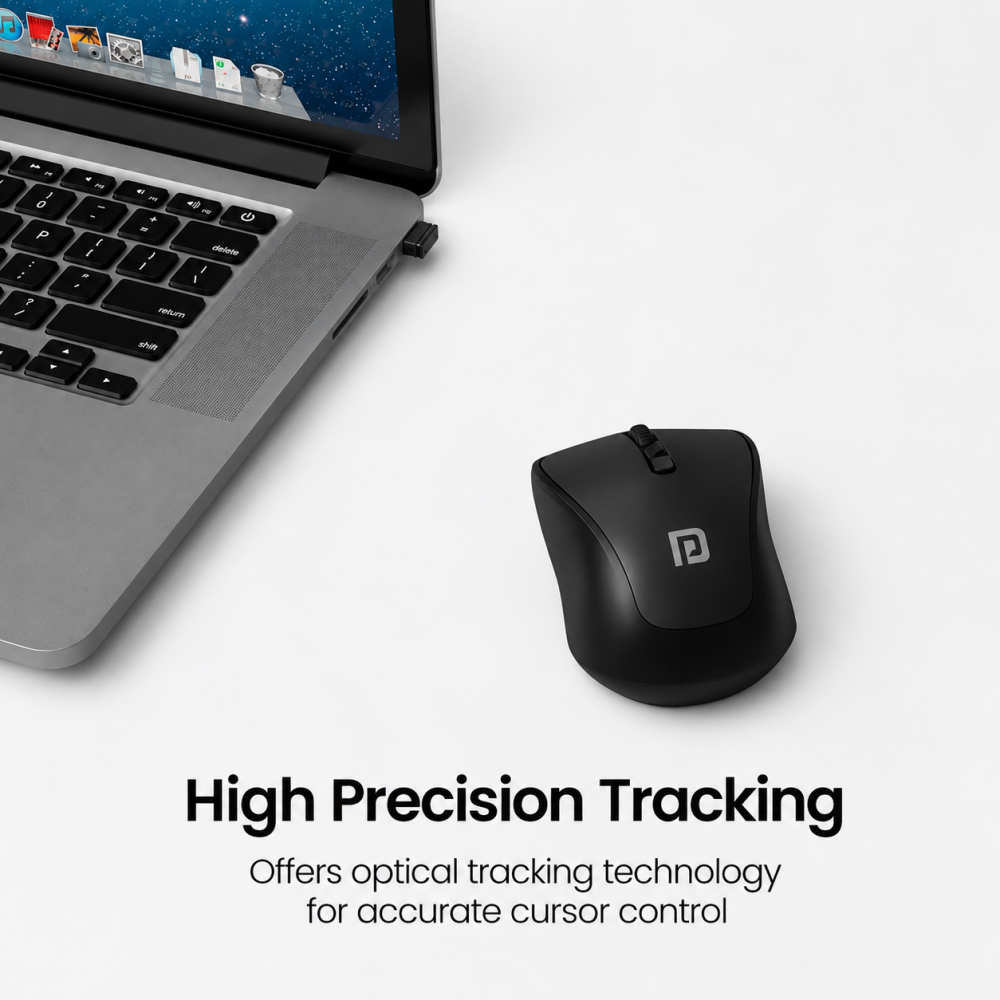 Portronics Toad 34 Wireless Mouse 2.4GHz with USB Receiver, Adjustable DPI, Ergonomic Design for Laptop, PC & Mac - (Black)