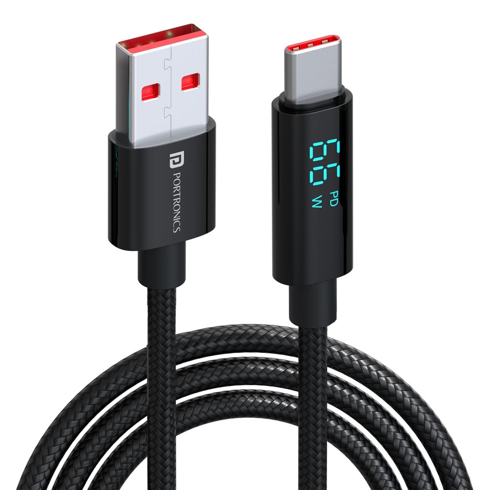 Portronics Konnect View 66W Type-C Cable with LED Display (1.2M)