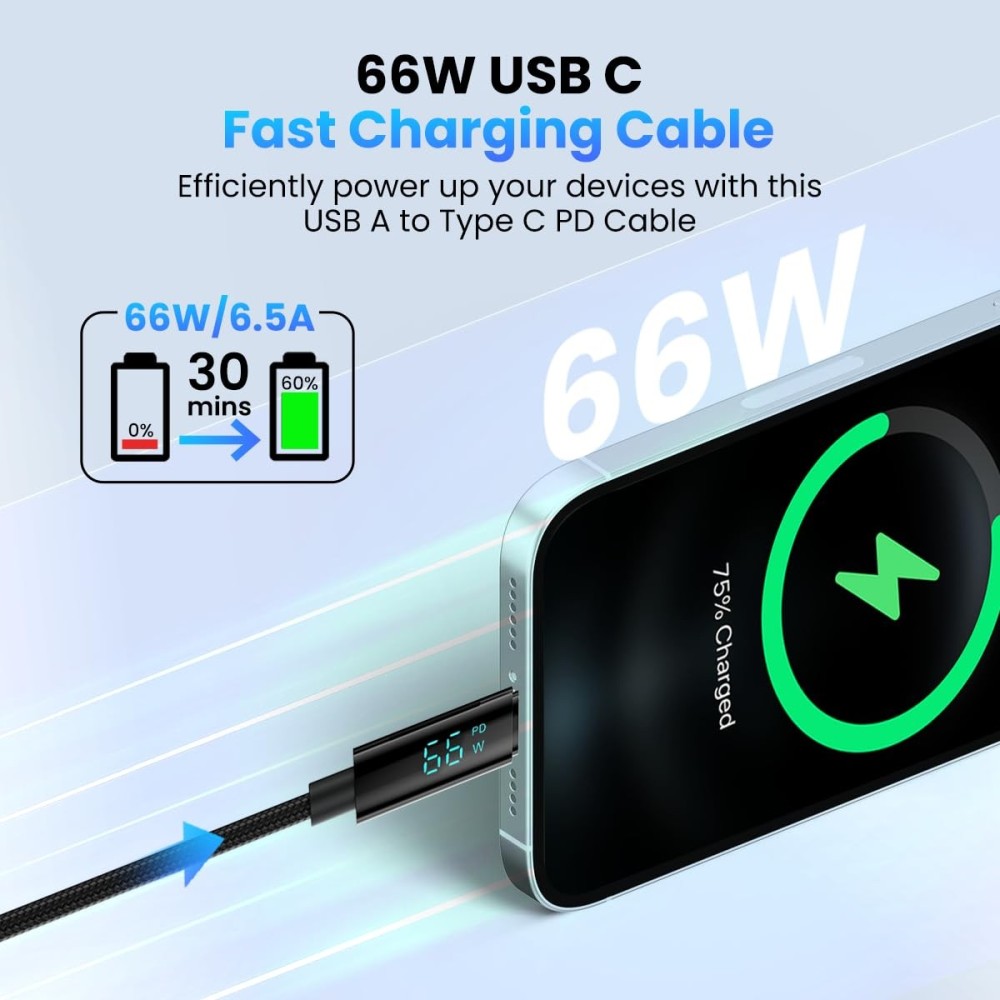 Portronics Konnect View 66W Type-C Cable with LED Display (1.2M)
