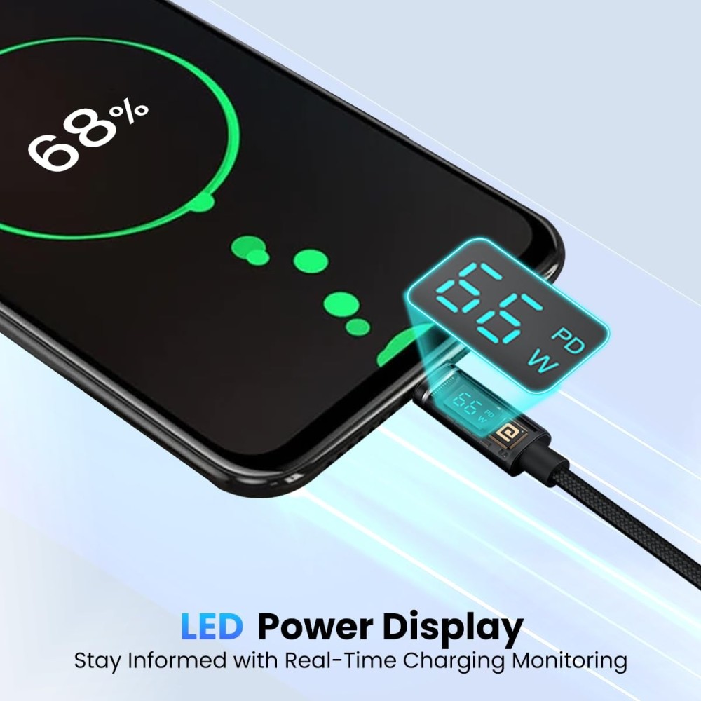 Portronics Konnect View 66W Type-C Cable with LED Display (1.2M)