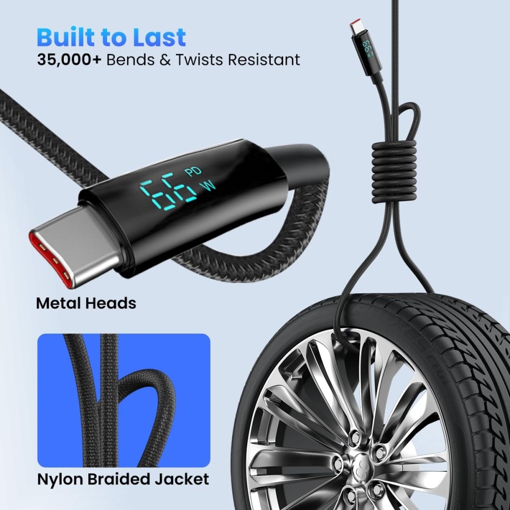 Portronics Konnect View 66W Type-C Cable with LED Display (1.2M)