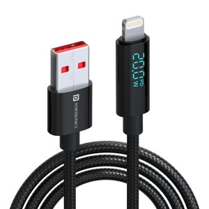 Portronics Konnect View 20W USB to 8-Pin Fast Charging Cable with LED Display (1.2M, Black)