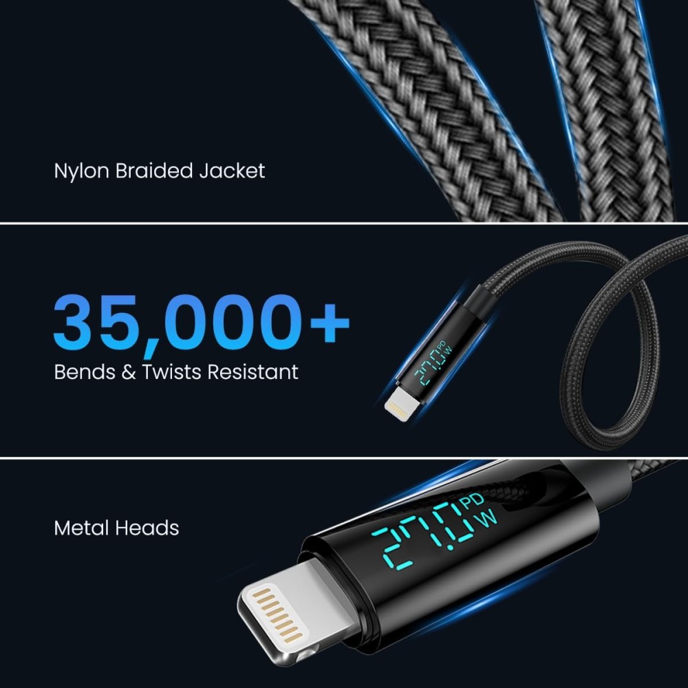 Portronics Konnect View 3A 27W Type-C to Lightning Cable (1.2M)