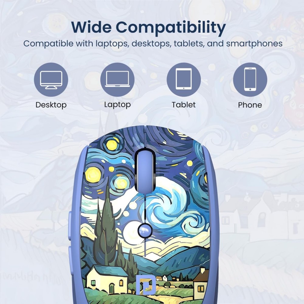 Portronics Toad III Plus Rechargeable Bluetooth & 2.4GHz Wireless Mouse with 6 Buttons, Soft Silicone Grip, Stylish Illustrated Design for Laptop, PC & Mac - (Blue)