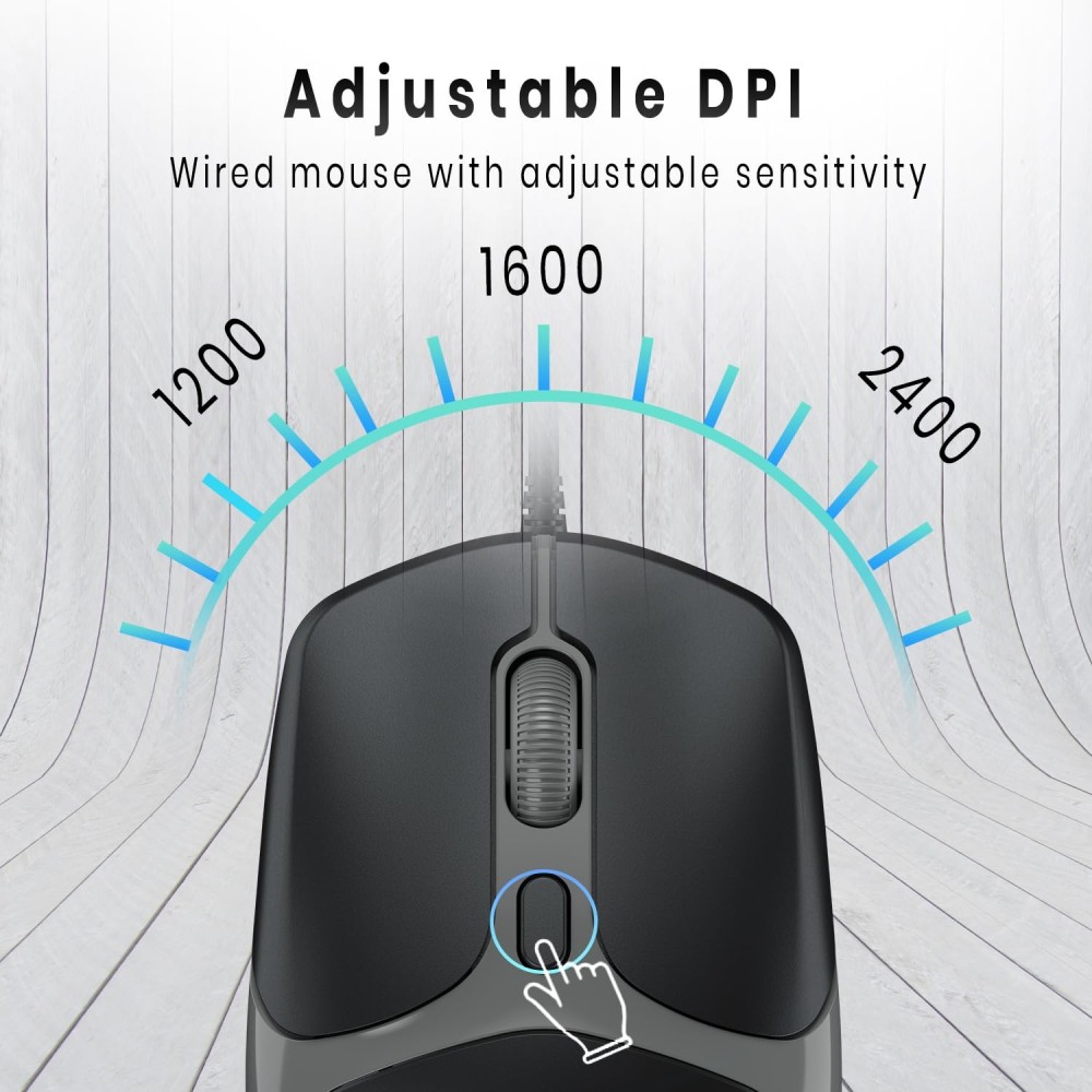 Portronics Toad 103 Wired Optical Mouse 2400 DPI, USB Plug & Play, Ambidextrous Ergonomic Mouse with 1.5m Cable, 30 Lakh Click Life for PC, Laptop & Mac - (Black)