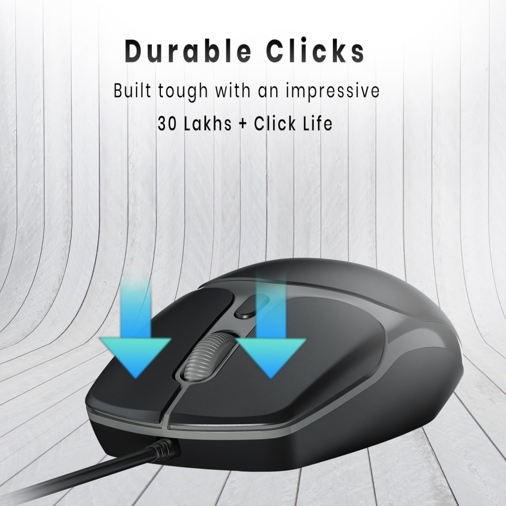 Portronics Toad 103 Wired Optical Mouse 2400 DPI, USB Plug & Play, Ambidextrous Ergonomic Mouse with 1.5m Cable, 30 Lakh Click Life for PC, Laptop & Mac - (Black)