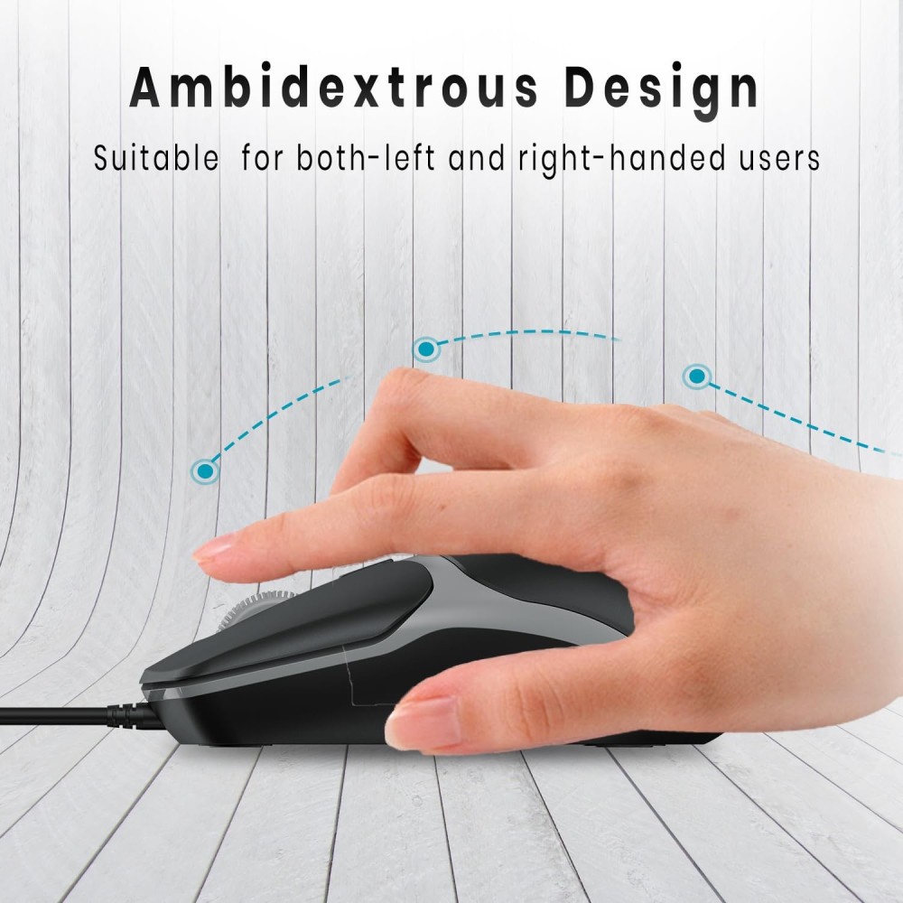 Portronics Toad 103 Wired Optical Mouse 2400 DPI, USB Plug & Play, Ambidextrous Ergonomic Mouse with 1.5m Cable, 30 Lakh Click Life for PC, Laptop & Mac - (Black)