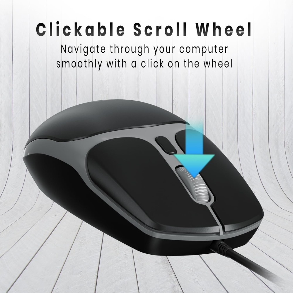 Portronics Toad 103 Wired Optical Mouse 2400 DPI, USB Plug & Play, Ambidextrous Ergonomic Mouse with 1.5m Cable, 30 Lakh Click Life for PC, Laptop & Mac - (Black)