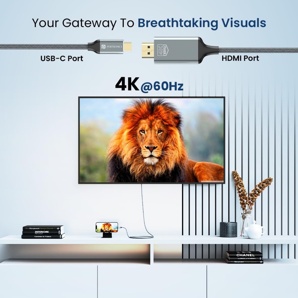 Portronics Konnect Vision C Type-C to HDMI Cable (4K 60Hz | 1.8M)