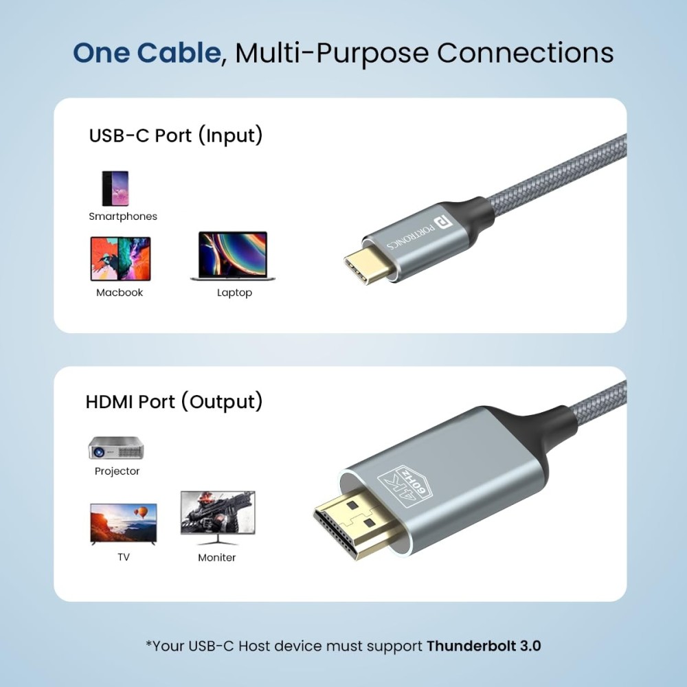 Portronics Konnect Vision C Type-C to HDMI Cable (4K 60Hz | 1.8M)