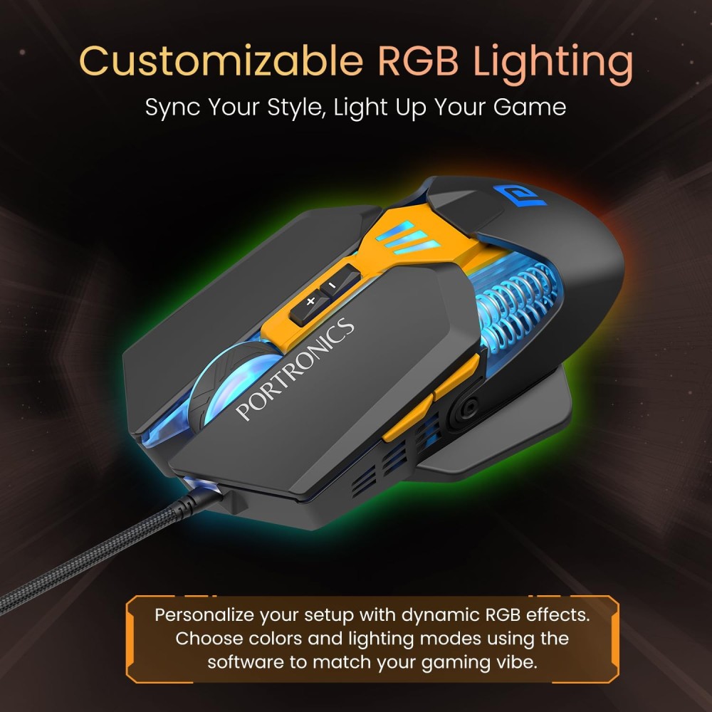 Portronics Vader 2.0 Wired Gaming Mouse, 7 Programmable Buttons, Up to 7100 DPI, RGB LED, 7000 FPS, 10 Million Clicks, USB Gaming Mouse - (Black)