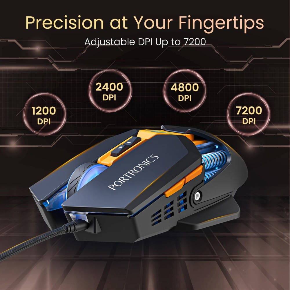 Portronics Vader 2.0 Wired Gaming Mouse, 7 Programmable Buttons, Up to 7100 DPI, RGB LED, 7000 FPS, 10 Million Clicks, USB Gaming Mouse - (Black)