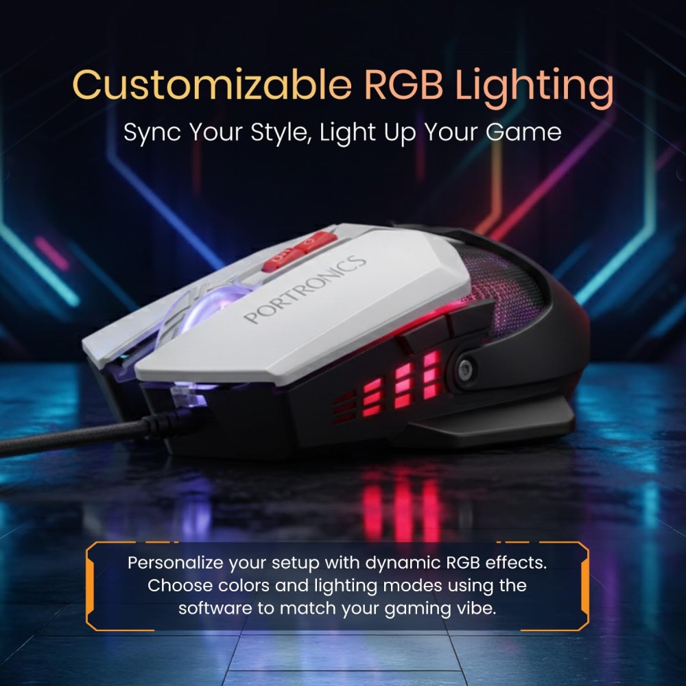 Portronics Vader X USB Wired Programmable Gaming Mouse with 12800 DPI, 7 Programmable Buttons, RGB Lighting, 1000Hz Polling Rate, 7000 FPS Sensor, 10 Million Clicks – (Black)